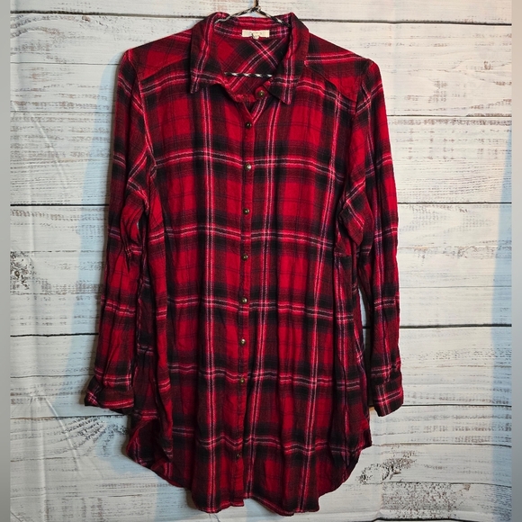Maurices Womans Plaid Button-down Longsleeve Plus Size 0 Red - Picture 1 of 4